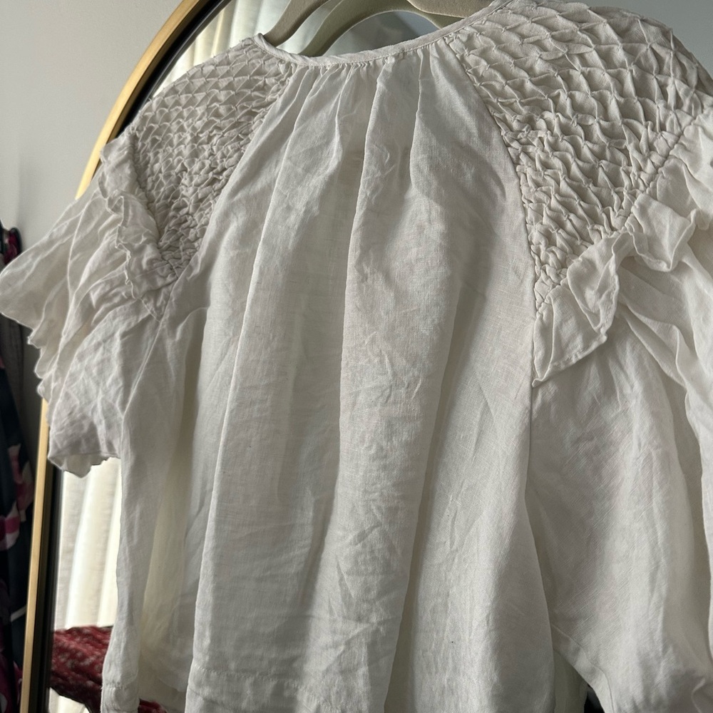 Anthropologie Self Contrast Smocked Linen Blouse - Picture 8 of 8